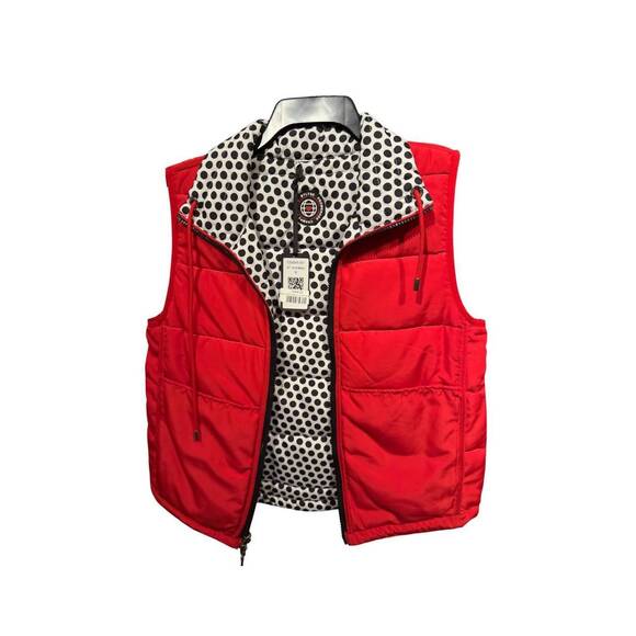 NEW BYLYSE women's dot to solid reversible vest in black/red combo